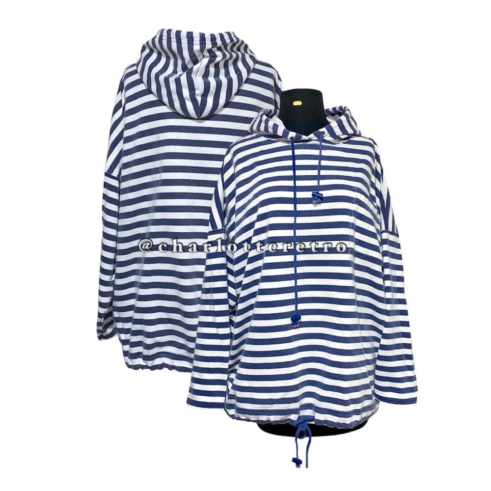 vtg EXPRESS JEANS Striped Sweatshirt w Hood - Picture 2 of 8